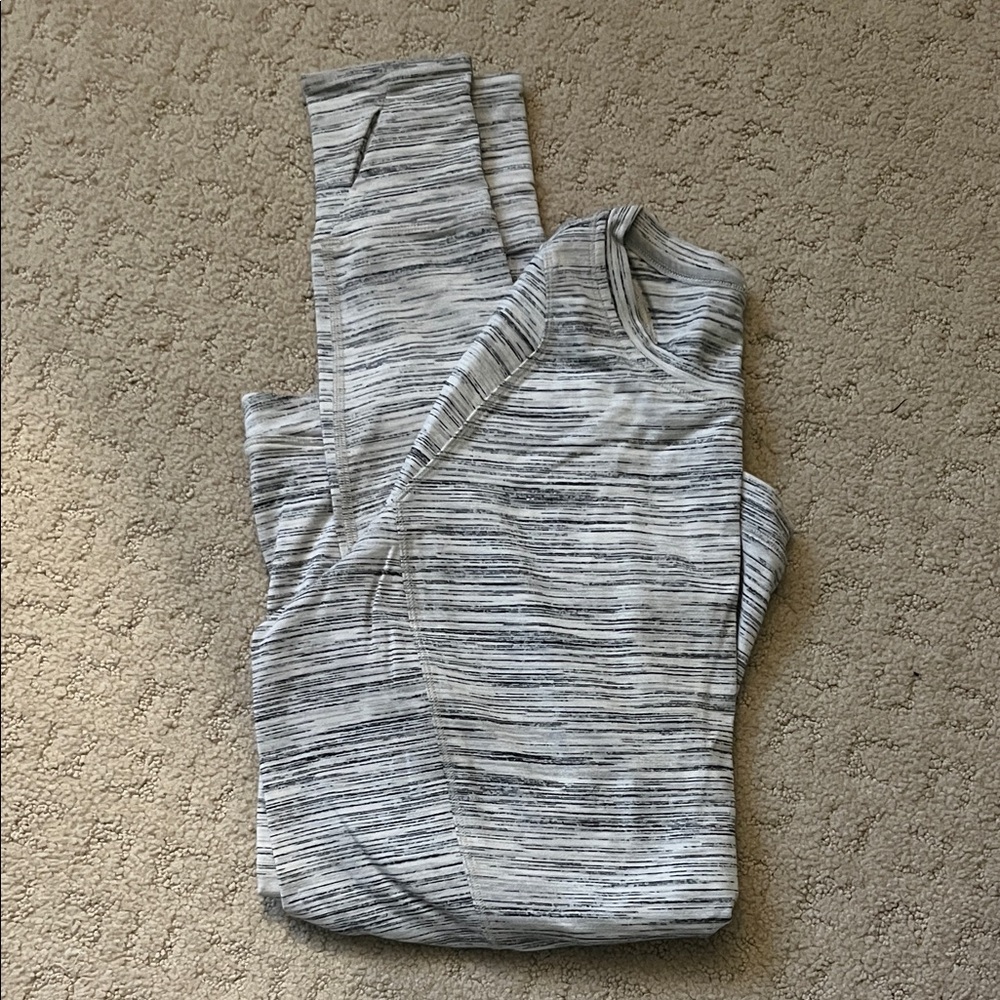 Gray and Black Striped Long Sleeve Workout Top